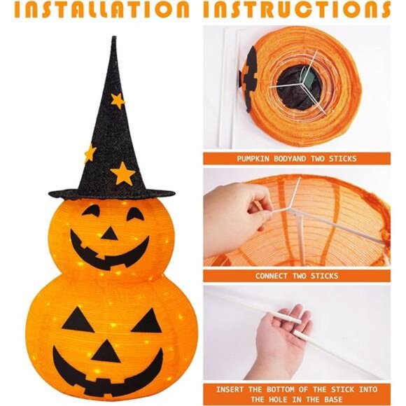 Halloween Decorations, 3 FT Pop Up Collapsible Pumpkin, Pre-Lit 50 LED Lighted - Picture 3 of 8